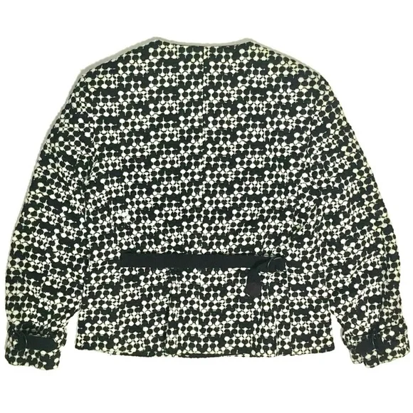 AKRIS PUNTO Blazer Jacket Tweed Dot Embroidered Wool Belted Waist Black White 8 - Picture 9 of 16
